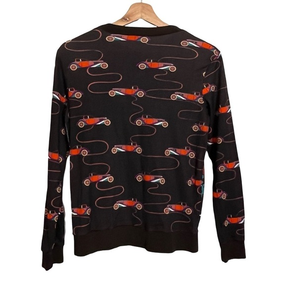 Vintage 70s Art Deco Long Sleeve Top Boardwalk Scene Print Maximalist - Picture 4 of 11